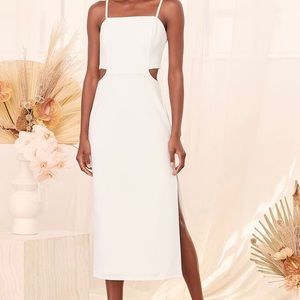 White Sleeveless Cutout Midi Dress